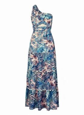 Chicways - Tropical One Shoulder Cutout Maxi Dress - Small
